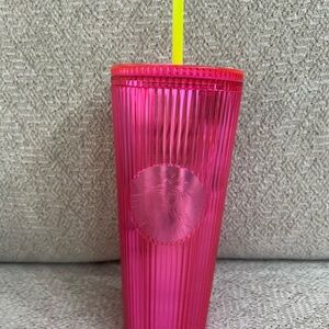 Starbucks Summer 2023 Iridescent Neon Magenta Bling Cold Cup Tumbler